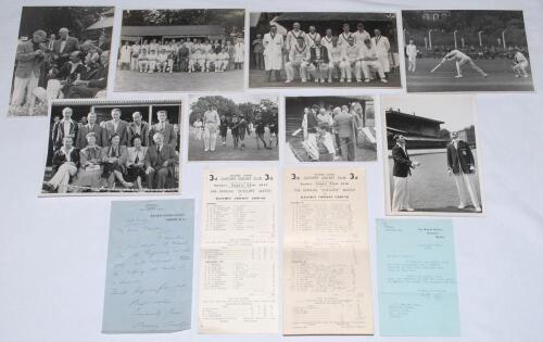 Percy George Herbert Fender. Sussex, Surrey & England 1910-1935. Datchett C.C. A collection of scorecards and photographs including two original scorecards for the Annual Sutcliffe Match, Datchet XI v. Sutcliffe XI, played at Datchett, Berkshire, one (14t