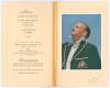 Don Bradman. Official menu for ‘A Luncheon and Presentation to Don Bradman’ held at the Savoy Hotel, London, 20th September 1948. Four page menu with gold tassel, with title and colour Australian emblem to front cover. To inside front cover, the menu, det - 2