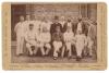 Australian tour to England 1888. Rare original sepia cabinet card of the Australian touring party, standing and seated in rows in cricket attire, the majority wearing caps. The photograph by London Stereoscopic Co. Printed title to left hand border ‘The A