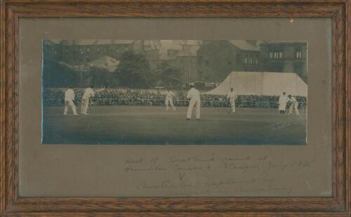 Australian tour of the British Isles 1921. Original sepia photograph of the tour match in play, West of Scotland v. Australians at Hamilton Crescent, Glasgow, 9th & 11th July 1921. The Australian openers, Warren Bardsley and Herbert Collins, are batting. 