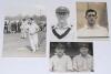 Len Darling and Hans Ebeling. Australia. Four original mono and sepia press photographs. Includes two of Len Darling, one bowling in the nets at Worcester 1934 (nicely signed by Darling), the other seated head and shoulders beside Stan McCabe for the Bard