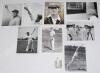 Clarence Victor &lsquo;Clarrie&rsquo; Grimmett. Wellington, Victoria, South Australia & Australia 1911-1941. Eight original and restrike press photographs and one candid style photograph. Images depict Grimmett at the wicket in bowling pose (signed by Grimmett), demo