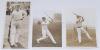 Archibald ‘Archie’ Jackson. New South Wales & Australia 1926-1931. Three original sepia press photographs of Jackson. Images depict Jackson walking out to bat (5”x9.5”) and two in batting poses at the wicket (both 6”x8”, one with corners trimmed, both wit