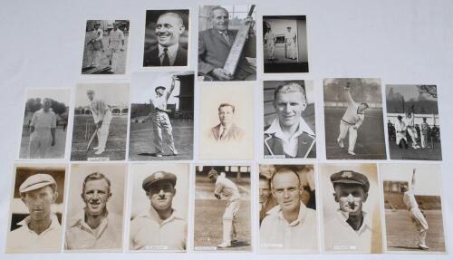 Australia Test and touring players 1890s-1940s. Six postcard size official pre-tour head and shoulders photographs of members of the 1938 touring party, Ted White, Frank Ward, Jack Fingleton, Bill O’Reilly, Mervyn Waite and another of White in bowling pos