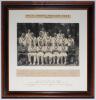 M.C.C. tour of South Africa 1938/39. Large official sepia photograph of the M.C.C. team who toured South Africa in 1938/39, seated and standing in rows and wearing M.C.C. sweaters. The photograph is framed with a modern overmount apparently incorporating 