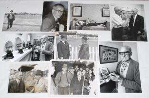 Harold Larwood. Nottinghamshire, Europeans & England 1924-1938. A good selection of thirty eight original mono press photographs (one copy photograph) of Larwood in later life. Subjects include Larwood with Jack Fingleton on his arrival in Australia in 19