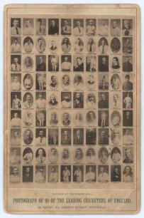 &lsquo;Photograph of 90 of the Leading Cricketers of England&rsquo; c1880/1890&rsquo;. Original mono plain back cabinet card photograph depicting miniature cameos of prominent cricketers of the period. Printed title to lower border. Players featured include Armitage, Ulyet