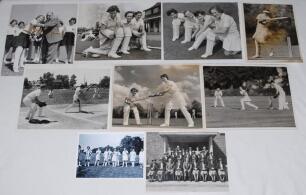 Women&rsquo;s cricket early 1900s-1956. Eight original mono press photographs and one copy photograph depicting women&rsquo;s cricket. Subjects include Australia Women&rsquo;s tour to England 1951, mono press photograph of the touring party and officials seated in rows, th