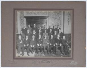 John Berry &lsquo;Jack&rsquo; Hobbs. Surrey & England 1905-1934. Original mono photograph of a group of twenty four gentlemen seated and standing in rows in formal and military attire. To the centre is Jack Hobbs wearing his Royal Flying Corps Uniform, dating the pho