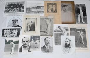 The Ashes. A selection of reproduction and copy press photographs, a good number featuring pre-war England and Australia cricketers. Players featured include Hill, Trumper, Duff, Trumper, Macartney, Gregory, Hamence, Hendry, J. Taylor (Australia), W.G. Gr