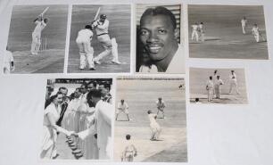West Indies 1950s-1960s. Five original mono press photographs and two restrikes depicting West Indies cricket action. Images include Princess Margaret being introduced to the teams for the match Barbados v British Guiana at the Kensington Oval, date stamp