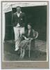 Arthur Brian Sellers. Yorkshire 1932-1948. Original mono photograph of Sellers standing full length wearing cricket attire and Yorkshire blazer with his fiance, Miss Bessie Walker, seated beside. The couple are situated in front of the President&rsquo;s tent at