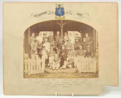 &lsquo;Old Harrovians Match 1891&rsquo;. Original sepia joint team photograph featuring the participating players with The Earl of Bessborough to centre. Players include A.C. MacLaren and J.A. MacLaren (his brother, who also played for Lancashire), F.S. Jackson (York
