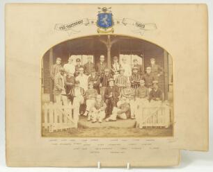 &lsquo;Old Harrovians Match 1891&rsquo;. Original sepia joint team photograph featuring the participating players with The Earl of Bessborough to centre. Players include A.C. MacLaren and J.A. MacLaren (his brother, who also played for Lancashire), F.S. Jackson (York
