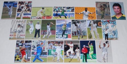 India, Pakistan and Bangladesh signed photographs 1990s-2010s. Forty six original press photographs, the majority colour, some mono, featuring India, Pakistan and some England players in action, each signed by the featured player. Signatures include Shast