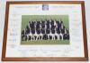 Signed photographs and prints etc. Selection of items including an official tour photograph of the England team who toured of South Africa in 1995/96. Official tour colour photograph of the England team in tour blazers. Signed in pencil by twenty three me