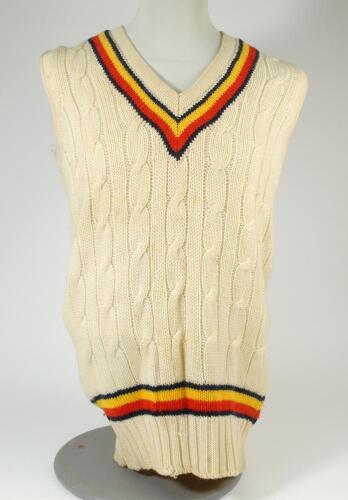 Kenneth Shuttleworth. Lancashire, Leicestershire & England 1964-1980. M.C.C./England sleeveless touring Test sweater worn by Shuttleworth whilst playing for England in Test matches abroad. The sweater, by Bill Edwards of Swansea, with trimming to neck and