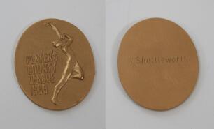 Kenneth Shuttleworth. Lancashire, Leicestershire & England 1964-1980. Player&rsquo;s County League &lsquo;Winners&rsquo; 1969. Bronze metal medal presented to Shuttleworth as a member of the Lancashire winning team. The medal with image of a bowler and title &lsquo;Player&rsquo;s Coun