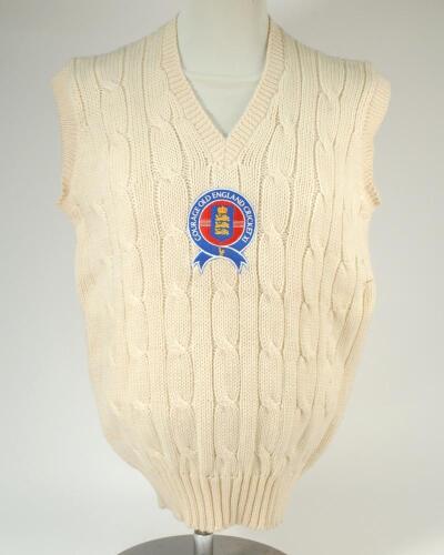 Kenneth Shuttleworth. Lancashire, Leicestershire & England 1964-1980. Courage Old England Cricket XI sleeveless cricket sweater, by Kent & Curwen, worn by Shuttleworth whilst playing for the club. Embroidered emblem ‘The Courage Old England Cricket XI’ to