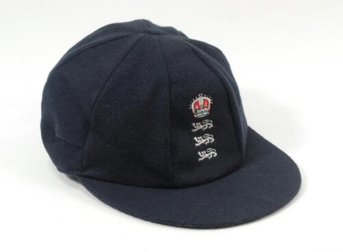 Neil Harvey Fairbrother. Lancashire, Transvaal & England 1982-2002. England navy blue wool Test cap with embroidered emblem of crown over three lions. Signed inside to the label by Fairbrother. Previously sold in the Peter Marron Testimonial auction of 14