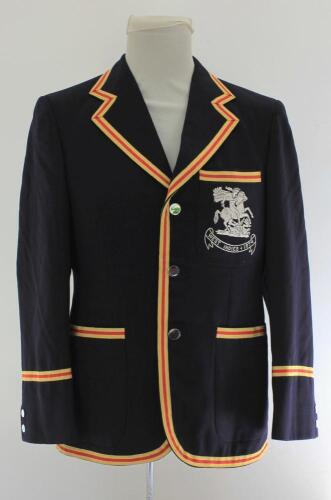 Alan Knott. Kent & England 1964-1983. M.C.C. navy blue touring blazer, by Simpson of Piccadilly, worn by Knott on the M.C.C. tour of the West Indies in 1974. The blazer with embroidered M.C.C. emblem in white of St George & Dragon of England and below in 