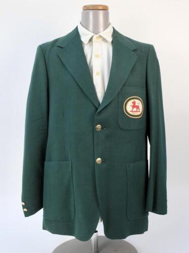 John Harry Hampshire. Yorkshire, Tasmania, Derbyshire & England 1961-1984. Tasmania Cricket Association 1st XI cricket blazer worn by Hampshire when playing for Tasmania. The green blazer with Tasmanian emblem of a lion in red on a white background to che