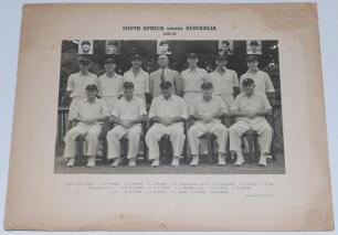 South Africa 1940s-1960s. Four large official team photographs, each laid to photographer&rsquo;s mount with printed titles and players&rsquo; names to mount borders. Three are &lsquo;South Africa versus England 1948-49&rsquo;, &lsquo;South Africa versus Australia 1949/50&rsquo;, and &lsquo;South