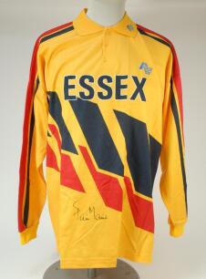 Saleem Malik. Lahore, Essex & Pakistan 1981-1999. Two cricket shirts, an Essex 1st XI white shirt and a yellow, red and black one day shirt, both with club emblem and sponsors logo to chest, ‘Malik’ to the back of the one day shirt. The shirts issued to M