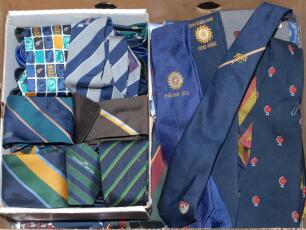 Cricket ties. Large box of over seventy ties including India tour of England 1979, India ‘Golden Jubilee Test’ series 1982, West Indies and Sri Lankan Test ties, M.C.C. touring tie, World Cup 1979 tie, Benefit ties, Cornhill Insurance ties etc. Good selec