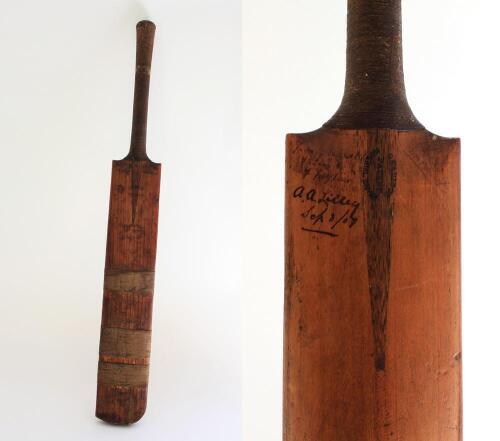 Arthur Frederick Augustus ‘Dick’ Lilley. Warwickshire & England 1888-1911. ‘Dick Lilley’s Record Bat’. A Gradidge of Woolwich ‘Imperial Driver’ cricket bat used by Lilley in the 1907 season playing county and Test cricket, The bat is inscribed to the shou