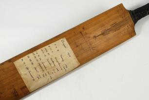 William Walter Keeton. Nottinghamshire & England 1926-1952. A Gunn & Moore ‘Autograph’ bat used by Keeton in scoring 1162 runs in August 1933. The face of the bat is inscribed ‘1162 in August 1933’ and below is a label which details the innings played wit