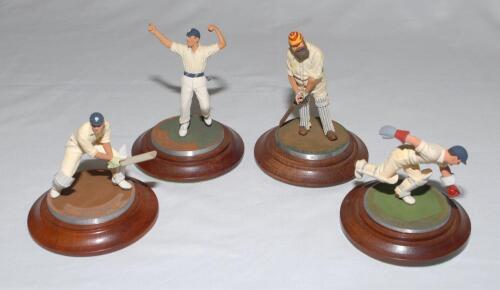 ‘Sport in Miniature’ cricket figures. Selection of four miniature figurines, each on wooden plinth, of W.G. Grace, Len Hutton, Wilfred Rhodes and Godfrey Evans. Each approx. 4.5” tall. Sold with a selection of cricketing ceramics and metalware including a