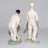 ‘A Yorkshire batsman’. A glazed pottery figure of batsman modelled full length, wearing Yorkshire cap, in batting pose. Incised to base ‘R. Underwood’ (indistinct). 7.5” tall. Issued apparently in a limited edition number. Sold with a similar taller figur - 2