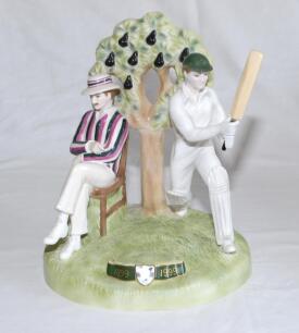 Worcestershire C.C.C. Centenary 1899-1999. Limited edition Royal Worcester decorative porcelain figurine with title to base, ‘Worcestershire County Cricket Club 100 years as a first class county 1899-1999’. The piece comprises two figures depicted under a