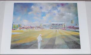 Jocelyn Galsworthy. ‘England v West Indies’ 1998-2007. Six limited edition prints of scenes of play in progress from England v West Indies Test matches, each signed by the artist Jocelyn Galsworthy. Subjects are ‘Barbados 1998’, no. 184/350. ‘Antigua 1998