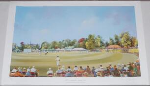 Jocelyn Galsworthy 2001-2011. Three limited edition prints of scenes of play in progress, each signed by the artist Jocelyn Galsworthy. ‘M.C.C. v Australia, Arudel [sic] 2001’, no. 89/300. ‘England v West Indies Lord’s 2004’, no. 79/300. ‘Cricket on the C