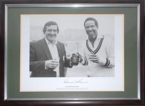 West Indies. Six prints relating to Garry Sobers and Viv Richards. Garry Sobers with Fred Trueman, unnumbered limited edition print signed by Sobers. Overall 27”x20.5”. Viv Richards celebrating the fastest Test 100 (in 56 balls) at Antigua 1986, no. 16/50