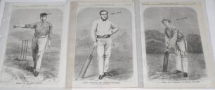 Cricket engravings 1863-1896. A good selection of eleven original full page extracts, the majority from ‘The Illustrated Sporting News’. Includes five full pages dated 1863-1866, each featuring an engraving of a notable cricketer. Players depicted are ‘Ta