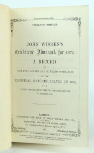 Wisden Cricketers’ Almanack 1875. 12th edition. Facsimile edition printed by Billing & Sons Ltd, London 1960. Handsomely bound in full black leather with raised bands and title and date in gilt to spine. Handwritten name of ownership and date ‘1966’ to fi