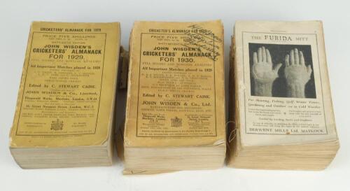 Wisden Cricketers’ Almanack 1929, 1930 and 1931. 66th, 67th & 68th editions. Some with original wrappers, some lacking. All three editions with some breaking to the page block to a greater or lesser extent. The 1929 edition with some wear and soiling to w