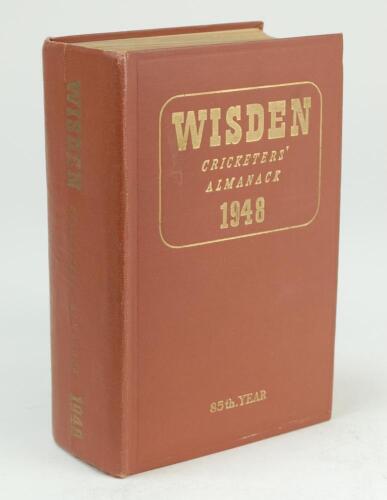 Wisden Cricketers’ Almanack 1948. Original hardback. Minor crease to spine paper, some browning to war-time paper otherwise in good+ condition