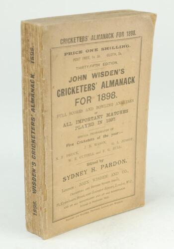 Wisden Cricketers’ Almanack 1898. 35th edition. Original paper wrappers. Minor wear with small loss to spine paper, some soiling to wrappers otherwise in good/very good condition