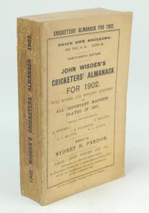 Wisden Cricketers’ Almanack 1902. 39th edition. Original paper wrappers. Possible restoration to spine?. Minor wear with small loss to spine paper, some age toning to wrappers otherwise in good/very good condition