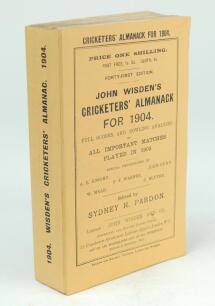 Wisden Cricketers’ Almanack 1904. 41st edition. Replica paper wrappers and spine paper, replica advertising pages to the front of the book otherwise in good+ condition