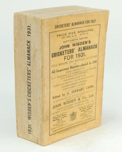 Wisden Cricketers’ Almanack 1931. 68th edition. Original paper wrappers. Wear with some small loss to spine, general wear to wrappers otherwise in good condition