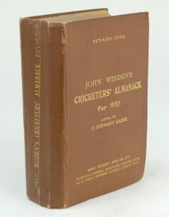 Wisden Cricketers’ Almanack 1932. 69th edition. Original hardback. Some breaking to the page block, breaking to the front internal hinge, wear to boards, wrinkling, nicks and folds to spine paper, ‘Gloucestershire C.C.C.’ library label pasted to inside fr