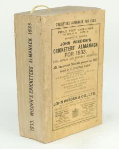 Wisden Cricketers’ Almanack 1933. 70th edition. Original paper wrappers. Some wear to wrappers and spine paper, light spotting to front wrapper otherwise in good condition