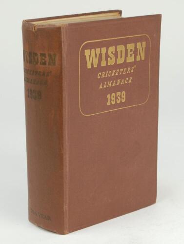 Wisden Cricketers’ Almanack 1939. 76th edition. Original hardback. Dulled gilt titles to spine paper, some breaking to the front internal hinge otherwise in good condition