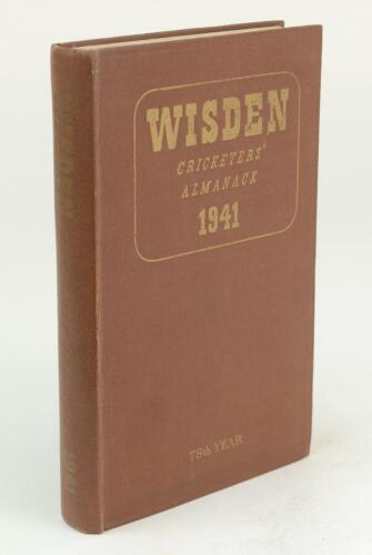 Wisden Cricketers’ Almanack 1941. 78th edition. Original hardback. Only 800 hardback copies were printed in this war year. Very slight dulling to the gilt titles otherwise in very good condition. A rare wartime edition