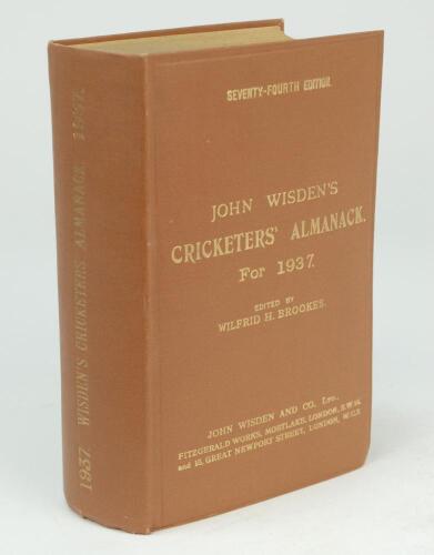 Wisden Cricketers’ Almanack 1937. 74th edition. Original hardback. Very good condition